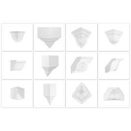 Universal Corner and Intermediate Pieces Made of PU - Accessories Stucco Hard and Shockproof - (E3014-1 - Inner Corner for Strips up to max. 210 mm) Elements Component Ceiling Strip