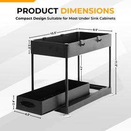 TEVASO Under Sink Organizers and Storage | Space-Saving Cleaning Supplies | 2 Tier Sliding Under Shelf Organizer for Kitchen and Bathroom - Black - 1 Pack