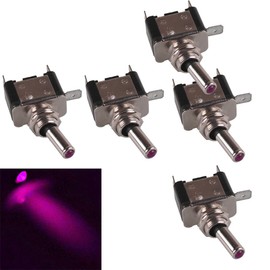 E Support 12V 20A AMP Purple LED Light Rocker Toggle Switch SPST ON/Off Car Motor Pack of 5