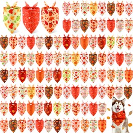 Chunful 100 Pieces Fall Dog Bandanas Bulk Autumn Pet Bandanas with Pumpkin Patterns Triangle Scarf Bib Kerchief Set for Small Large Dog Thanksgiving Costume Accessories (31.5 x 21.7 x 21.7)