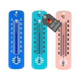 Lantelme 3 Stück Innenthermometer in Blau Grün Pink Temperaturanzeige -25°C bis 50°C Analog | Thermometer Set Zimmer Innen Außen Garten verwendbar 14cm x 3,4cm Kunststoff Wetterfest
