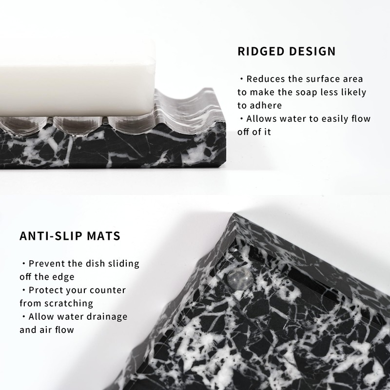 LWALMS Black Marble Soap Dish - Rectangle Decorative Stone Soap