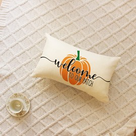 Ogiselestyle Welcome to Our Pumpkin Patch Throw Pillow Covers, 12 x 20 Inch Farmhouse Fall Autumn Thanksgiving Harvest Cushion Case for Sofa Couch