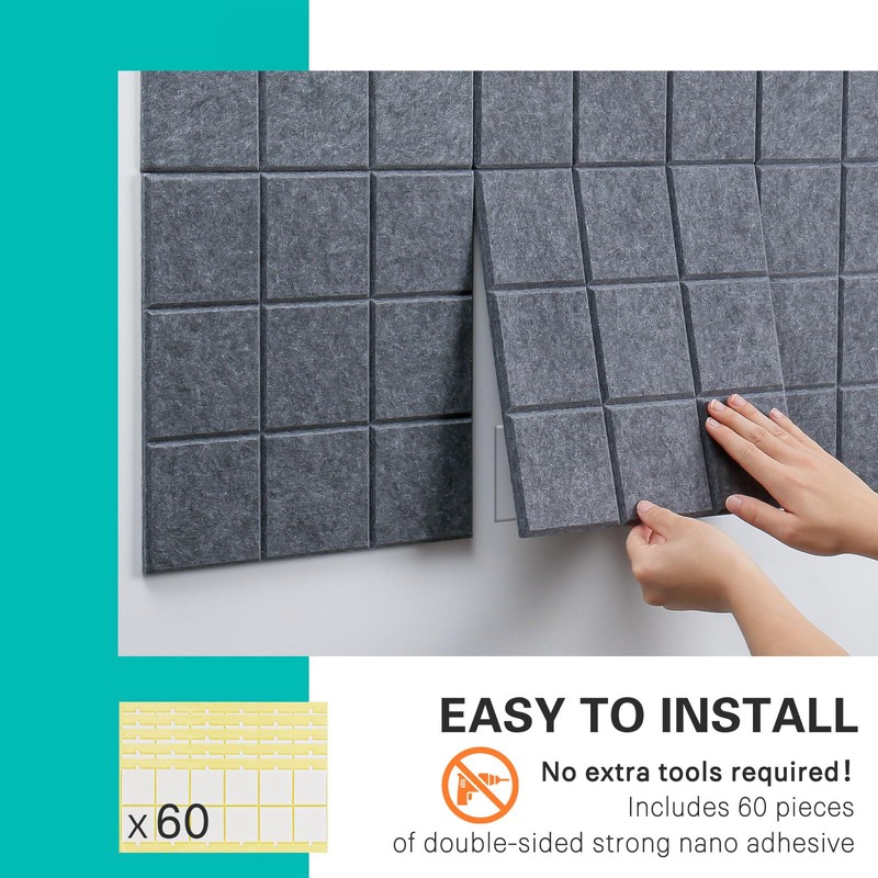 Large Cork Board, 12 Pack Felt Wall Tiles with Safe