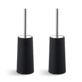 ALIMOTA Juego Cepillo Inodoro Acero, Cerdas 360° Mango Largo Soporte Negro