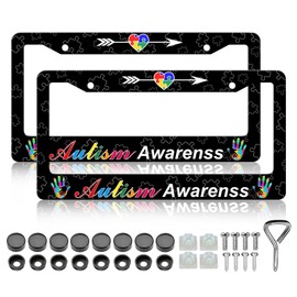 HCSS 2PCS Autism Awareness License Plate Frames Color Puzzle Palms License Plate Holder Stainless Steel Auto Parts Rust-Proof Waterproof Car Decorative Tag Frames for Standard US 12x6 Inch
