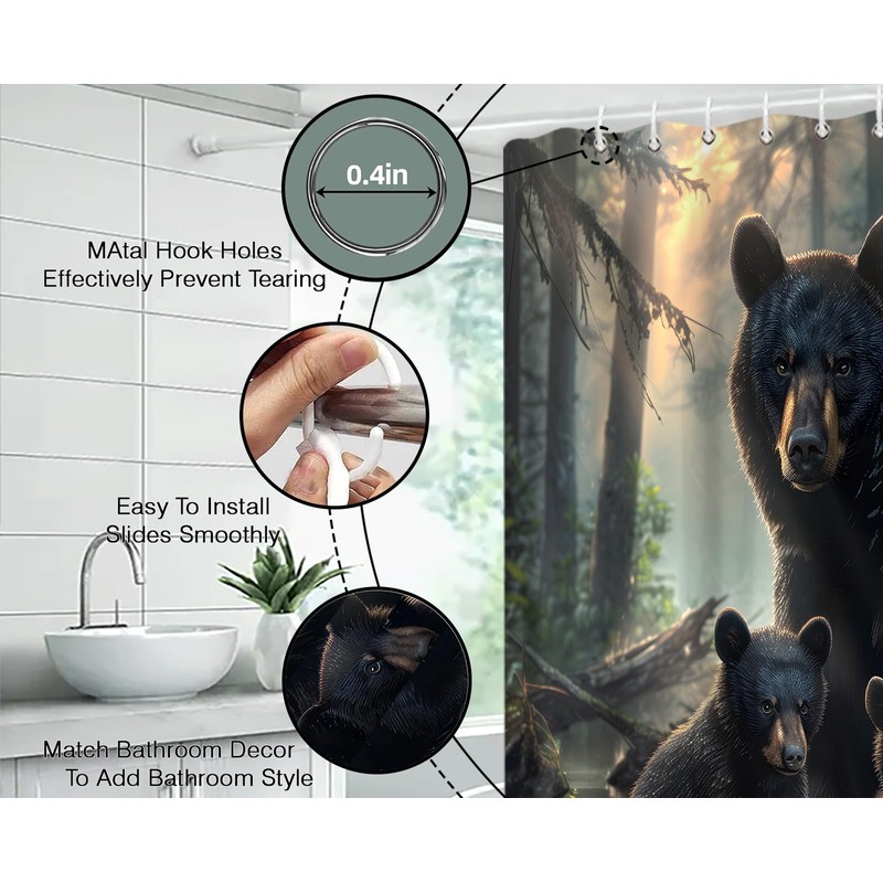 YNFUQANLN Black Bear Shower Curtain Wild Animal Forest Junge Rustic