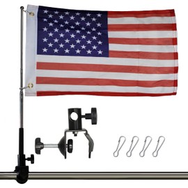 Boat American Flag Pole Kit,12''x18'' Pontoon Boat Flags,US Flag Holder for 0.5"-1.33" Round/Square Rails, with Poles and Mount,Kayak Flag with Replacement Flag For Swimmers,Surfer