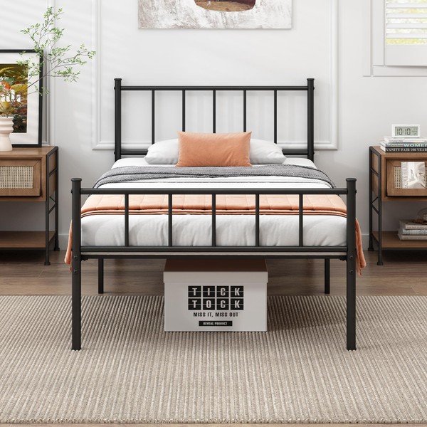DIIYIV Classic Metal Platform Bed Frame,14Inch Twin Size Bed Frame,Storage