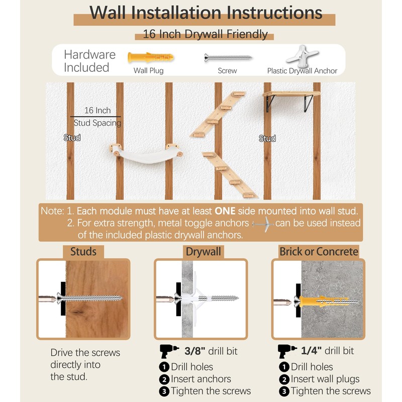 Cat Wall Hammock Set of 3, Wall Shelves with 1