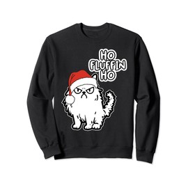 Fluffy funny cat in santa hat Merry Christmas Ho fluffin Ho Sweatshirt