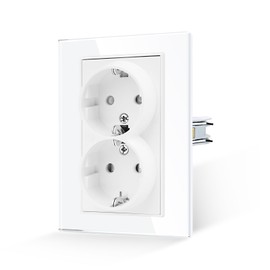 JIMEIDA Double Socket Glass White with Hook Single 16 Amp Standard Schuko Socket Tempered Glass Panel Protective Contact Wall Socket