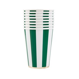 Bonjour Fête Green Cabana Stripe Party Cups | Disposable Cups for Holidays, St. Patrick's Day, Christmas & Birthday Decorations | Premium 12oz Party Supplies | Pack of 8 | Elegant Disposable Drinkware