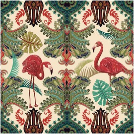 Floralplus Peel and Stick Wallpaper Flamingo Vintage Floral Wallpaper Removable Renter Friendly Wallpapers for Bathroom Boho Palm Leaf Contact Paper for Countertop Home Decor 17.5 x 118 in