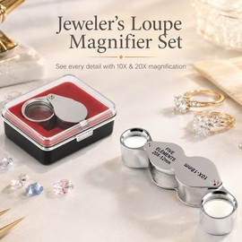 2-Piece Folding Jeweler’s Loupe Magnifier Set – 10X & 20X Optical Glass Pocket Magnifiers for Jewelry, Coins, Gems, Stamps and Small Details