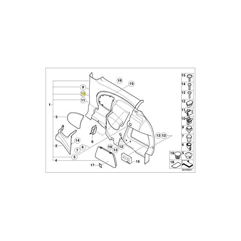 MINI R50 R53 Interior Trim Panel Clip Clamp 0766476 07130766476