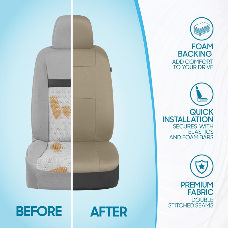 BDK PolyPro Car Seat Covers Full Set in Solid Beige,