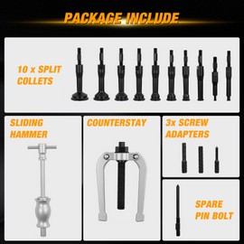 GOOACC 16pcs Blind Hole Bearing Puller Kit, Slide Hammer Pilot Insert Inner Internal Removal Tool Blind Hole Collet Bearing Set, Heavy Duty Blind Bearing Race and Seal Puller Extractor Kit with Case