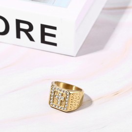 OIDEA Men's Ring Cross Rhinestones: Hip Pop Style Signet Ring Made of Stainless Steel, Rock Men's Ring Gift for Men in Christmas Day, Silver Gold Size 57 to 67, Cubic Zirconia