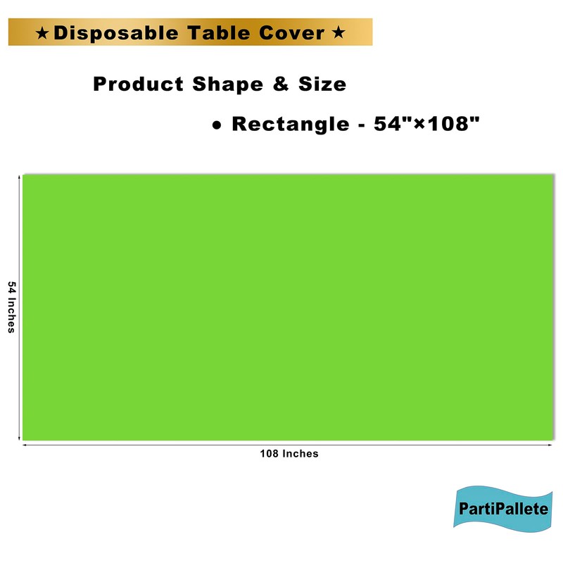 PartiPallete 3-Pack Premium Plastic Light Lime Green Tablecloth Disposable 54"