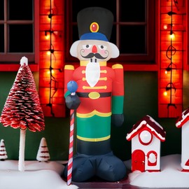 8 Foot Christmas Inflatable Nutcracker Soldier with Staff Outdoor Christmas Decoration