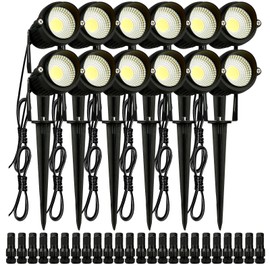VEVOR Landscape Lighting, 6W Low Voltage LED Landscape Lights, IP66 Waterproof Landscape Spotlights Yard Lawn Garden Pathway Outdoor Lights 12V 24V 450LM Warm White 3000K (12 Pack with Connectors)
