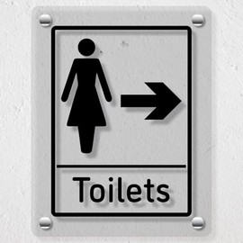 V Safety Women's Toilets - Arrow Right Acrylic Sign 200x300mm - Durable, Shatterproof Directional Signage