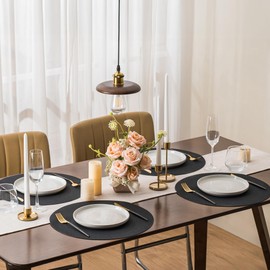 Jovono 15" Faux Leather Big Round Placemats Set of 6 - Washable Heat Resistant Non-Slip Dining Table Mats with Fabric Texture for Kitchen Home Party Decor, Black