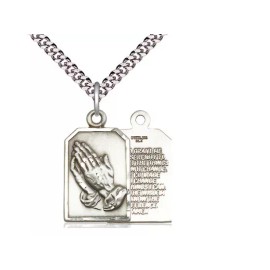Bliss Sterling Silver Praying Hands Medal Pendant Necklace 24" Chain GiftBox