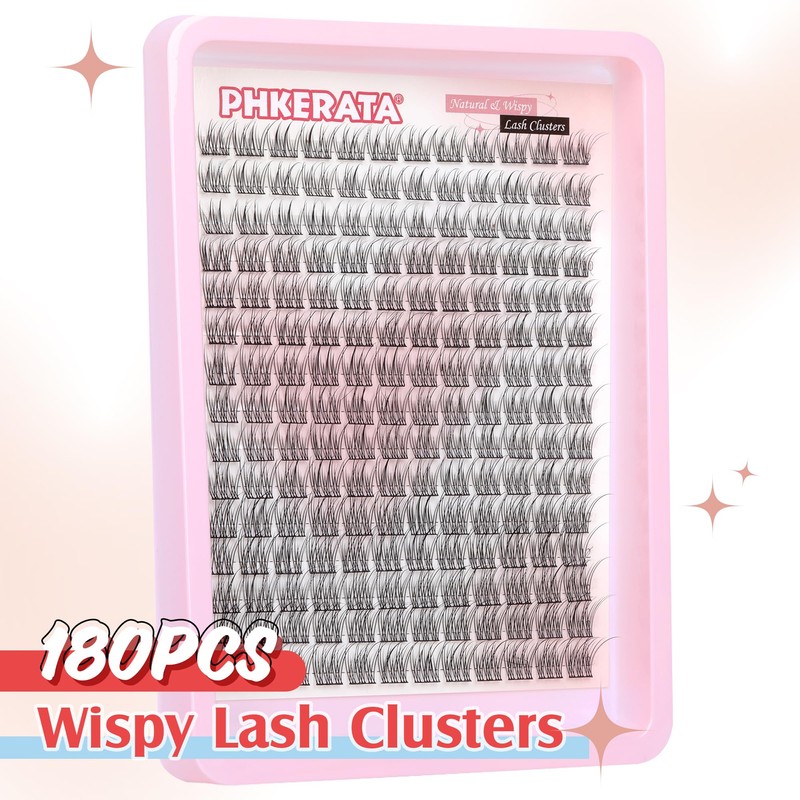 PHKERATA Wispy Cluster Lashes Natural Individual Eyelashes 180Pcs 9-12MM Lashes