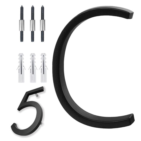 5 Inch Black Stainless Steel Floating House Number, Metal Modern