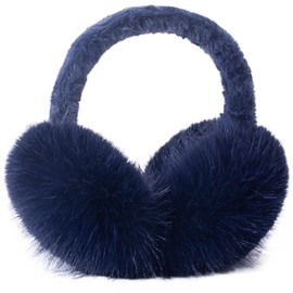 ZMUBB Women Winter Ear Muffs Fluffy Faux Fur Earmuffs Foldable Ear Warmer Girls Soft Ear Covers (navy blue)