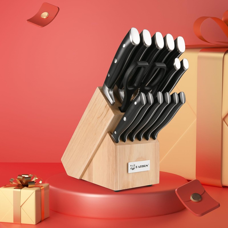 KATISUN Knife Sets 15 Pieces for Kitchen with Block, German