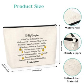 Birthday Gift for Daughter Cosmetic Bag Motivational Encouragement Gift for Daughter from Mom Dad Toiletry Bag Graduation Christmas Wedding Birthday Present for Adult Daughter Travel Makeup Pouch