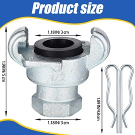 Therwen 4 Sets 1/2 inch Chicago Air Fittings NPT Iron Air Hose Fitting 2 Lug Universal Coupling for Female and Male End(Female End)