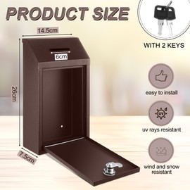 Yaocom Metal Donation Box Collection Box Safe Suggestion Box with Lock Wall Mounted Mailbox Delivery Ballot Box Key Box for Home Office Outdoor Door(Brown,10.24 x 5.71 x 2.95 Inch)