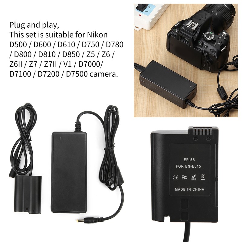 AC Power Adapter DC Coupler ENEL15 Full Decoded Dummy Battery