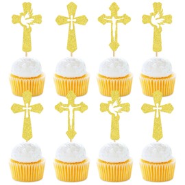 Keaziu 24 Pack God Bless Cross Cupcake Toppers Baptism Cupcake Toppers Cross Cupcake Picks Baby Shower Baptism Party Decorations Supplies Gold 2