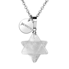 JADENOVA 3D Merkaba Star Necklace Natural White Gem with Stainless Steel Chain