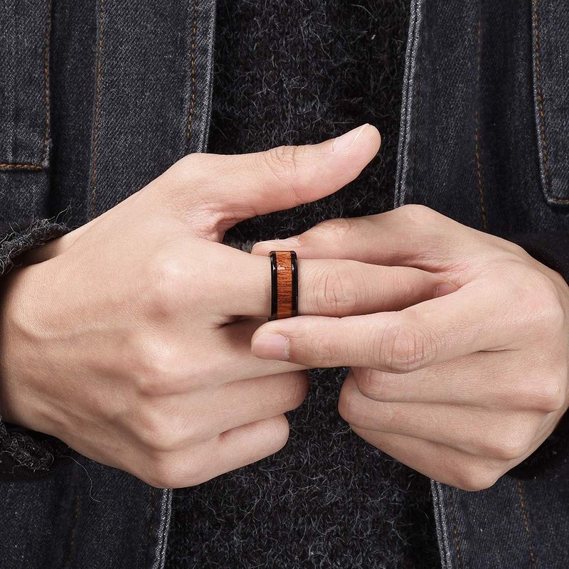 THREE KEYS JEWELRY 8mm Tungsten Wedding Ring with Koa Wood