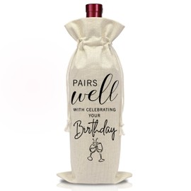 Happy Birthday Gift Wine Bottle Bag, Reusable Wine Bags with Drawstring, Pairs Well with Special Day Gifts, Meaningful Presents for Celebrating Your Birthday, Party Decorations-B23