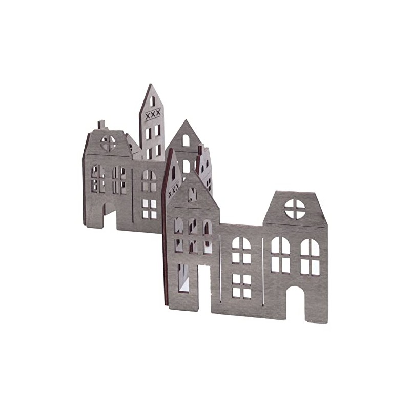 Decorative House Row Skyline Approx. 60 cm - Grey Wiped