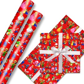 M Ma rio Wrapping Paper 5 Sheets of 50 cm x 70cm Birthday Gift Wrapping Paper Durable Surprises Gift Wrap Pack for Kids Birthday, Recyclable Gift Wrapping Paper, Party Storage Festive Decoration