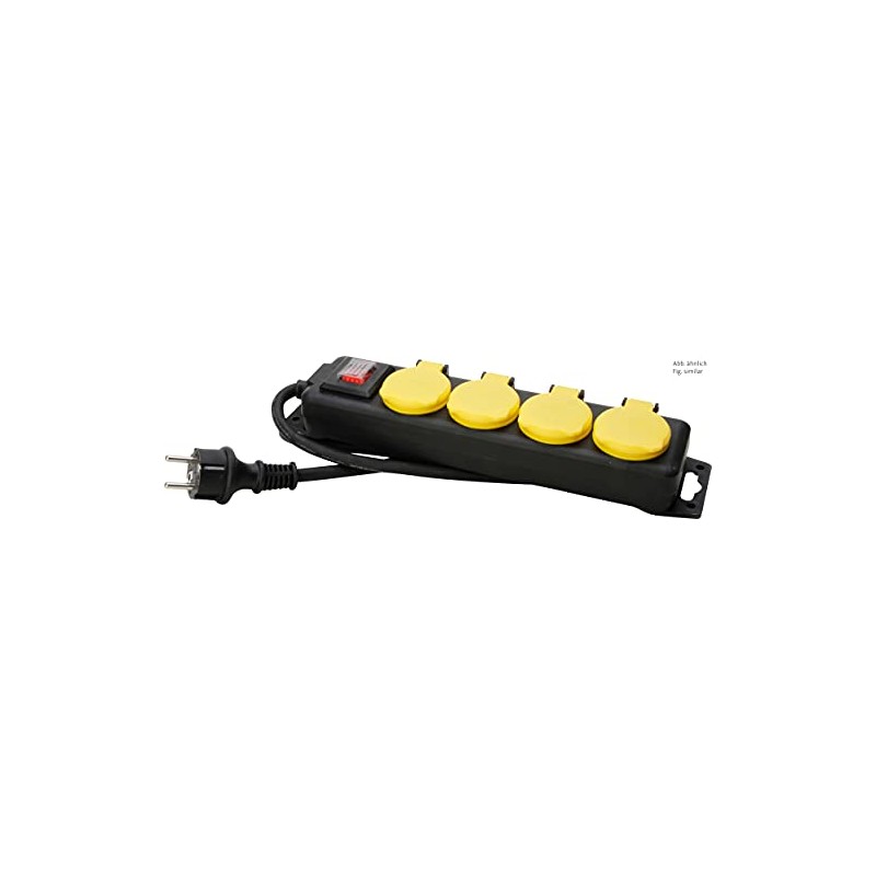 Kopp 223012002 Feuchtraumsteckdosenleiste 4-Fach mit beleuchtetem Schalter, Gelb, Schwarz