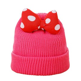 Toddler Girls Winter Beanie Hats with Pom Poms Warm Knit Baby Cap with Cute Mouse Ears Bowknot