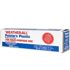 Weather-All Clear Painters Plastic Sheeting 12' x 400' (4800 sq ft) – 0.31 Mil High-Density Polyethylene Roll in Self-Dispensing Box – Dust Barrier, Surface Protection for Painting and Construction