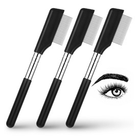 Small Eyelash Comb, 3 Pack Metal Brush Separator Tool Eyebrow Brush Grooming Eye Lash Separator Grooming Brushes Eyebrow Comb with Metal Teeth Eye Makeup Tool for Women (Short Handle)