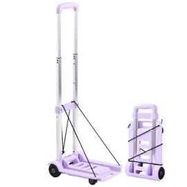 Japard Travel Cart with Wheels, Folding Hand Truck, Aluminum Small Carrying Cart for Hand Luggage, Backpack Mini Trolley Loadable 222lbs Gift Purple