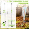 2-in-1 Leaf Grabber Rake, Back Saving Leaf Collector Tool with