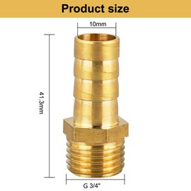 Brass Hose Connector, 5 Pieces 10 mm Barb x 3/4 Inch Male Thread Pipe Adapter, with 5 Pieces Hose Clamp for Air Hose, Gas Hose, Water Hose, Fuel Line
